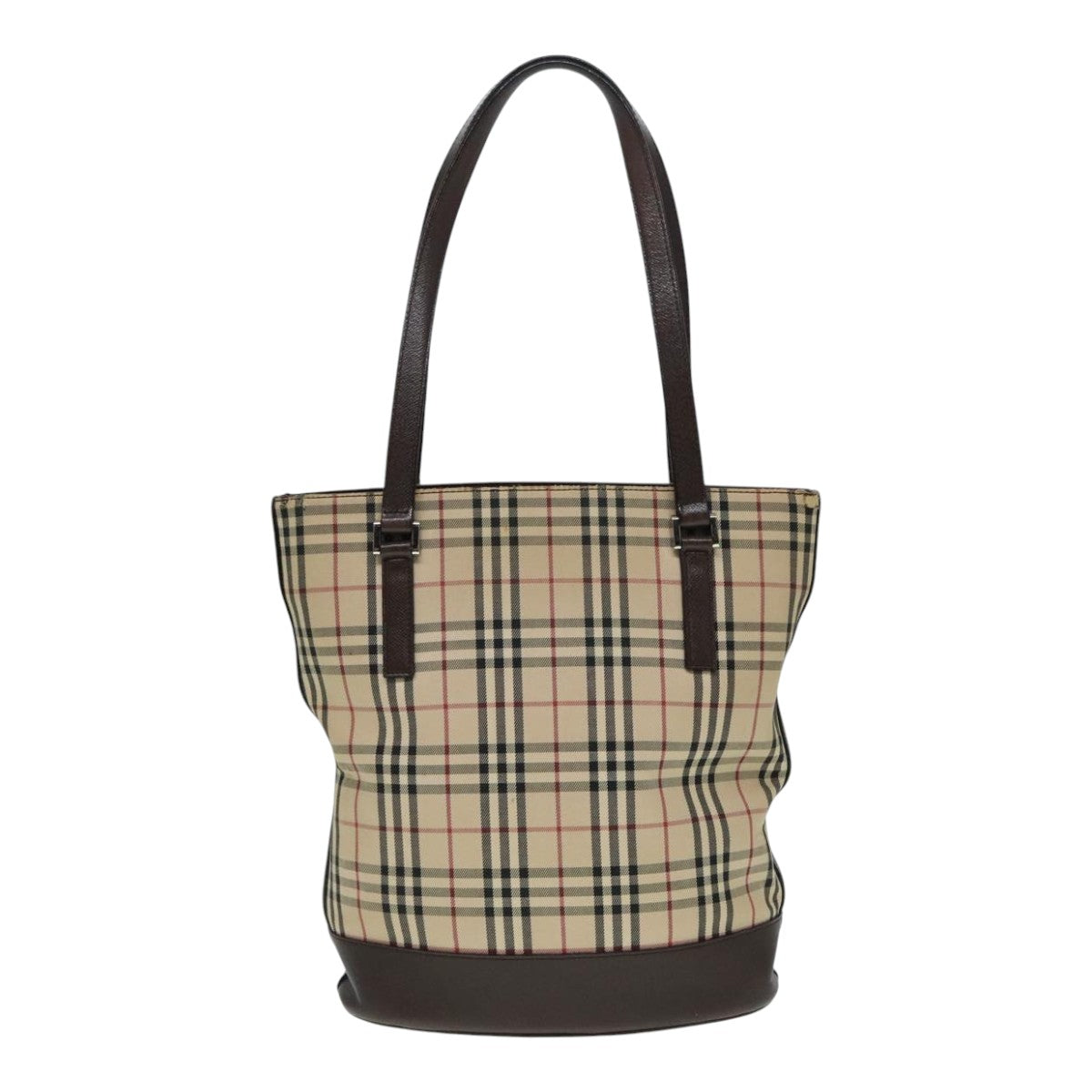 BURBERRY Nova Check Tote Bag Canvas Leather Beige Brown Silver Auth 91628 - 0