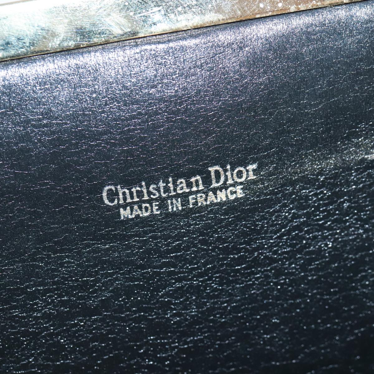 Christian Dior Trotter Canvas Clutch Bag Navy Gold Auth 91633