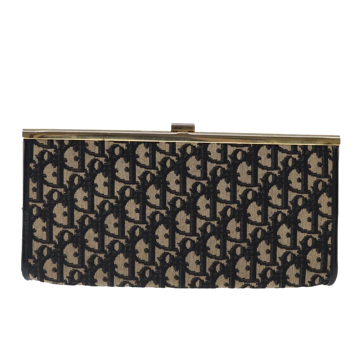 Christian Dior Trotter Canvas Clutch Bag Navy Gold Auth 91633 - 0