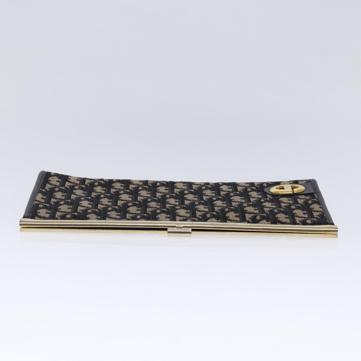 Christian Dior Trotter Canvas Clutch Bag Navy Gold Auth 91633