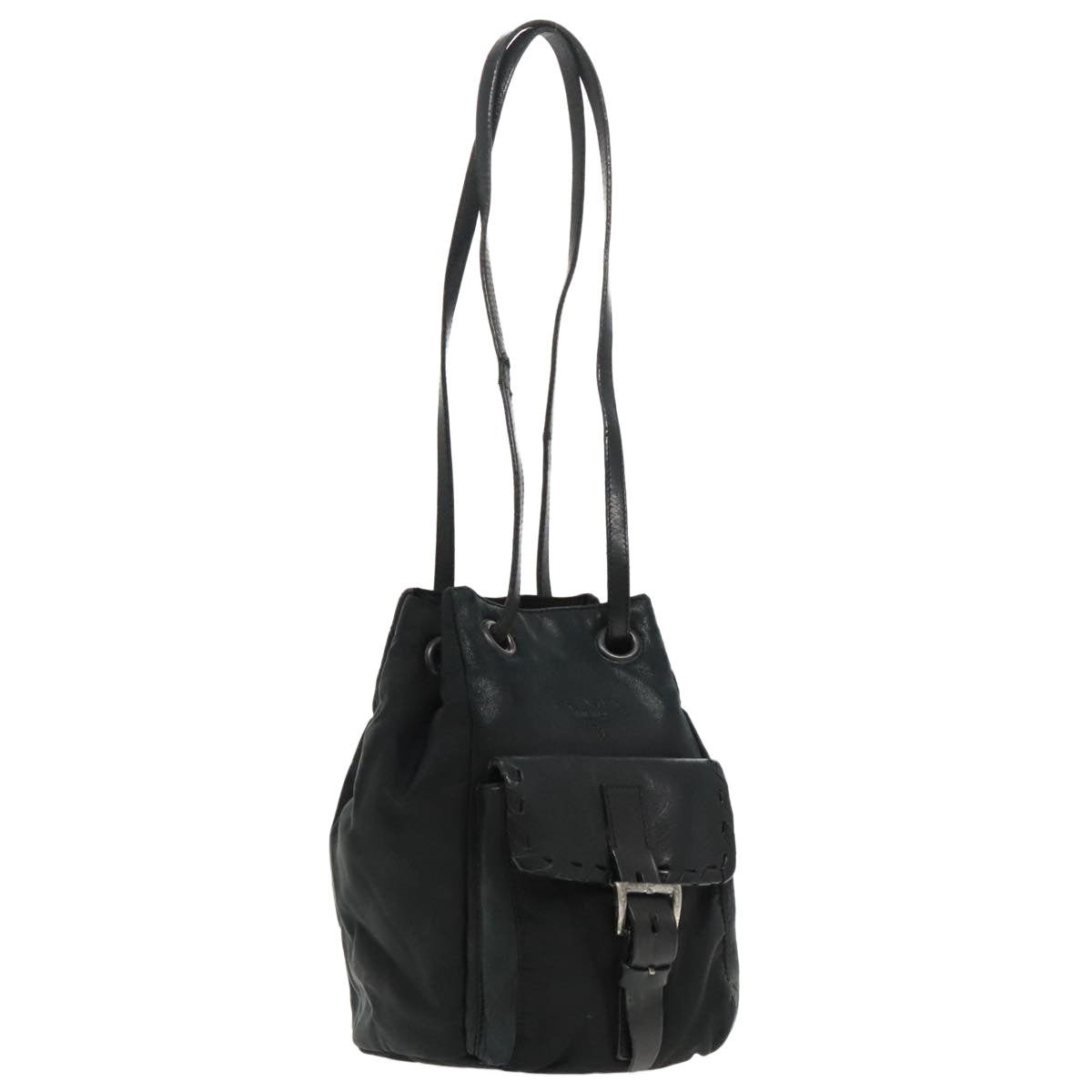 PRADA Shoulder Bag Leather Black Auth 91635