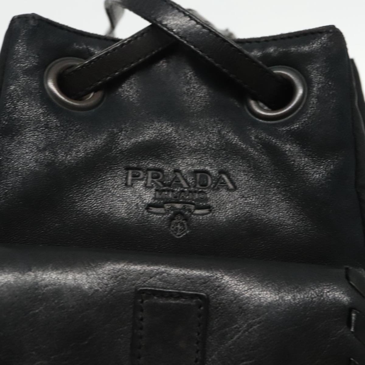 PRADA Shoulder Bag Leather Black Auth 91635