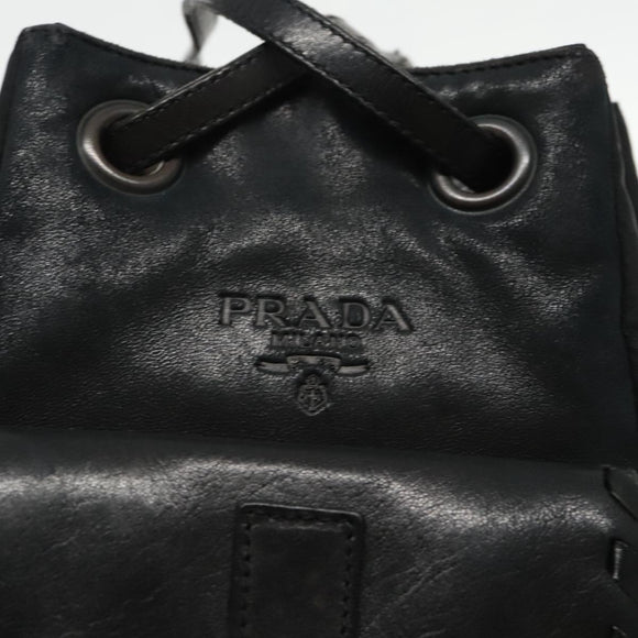 PRADA Shoulder Bag Leather Black Auth 91635V