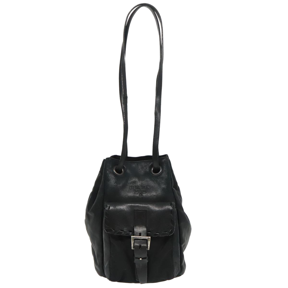 PRADA Shoulder Bag Leather Black Auth 91635