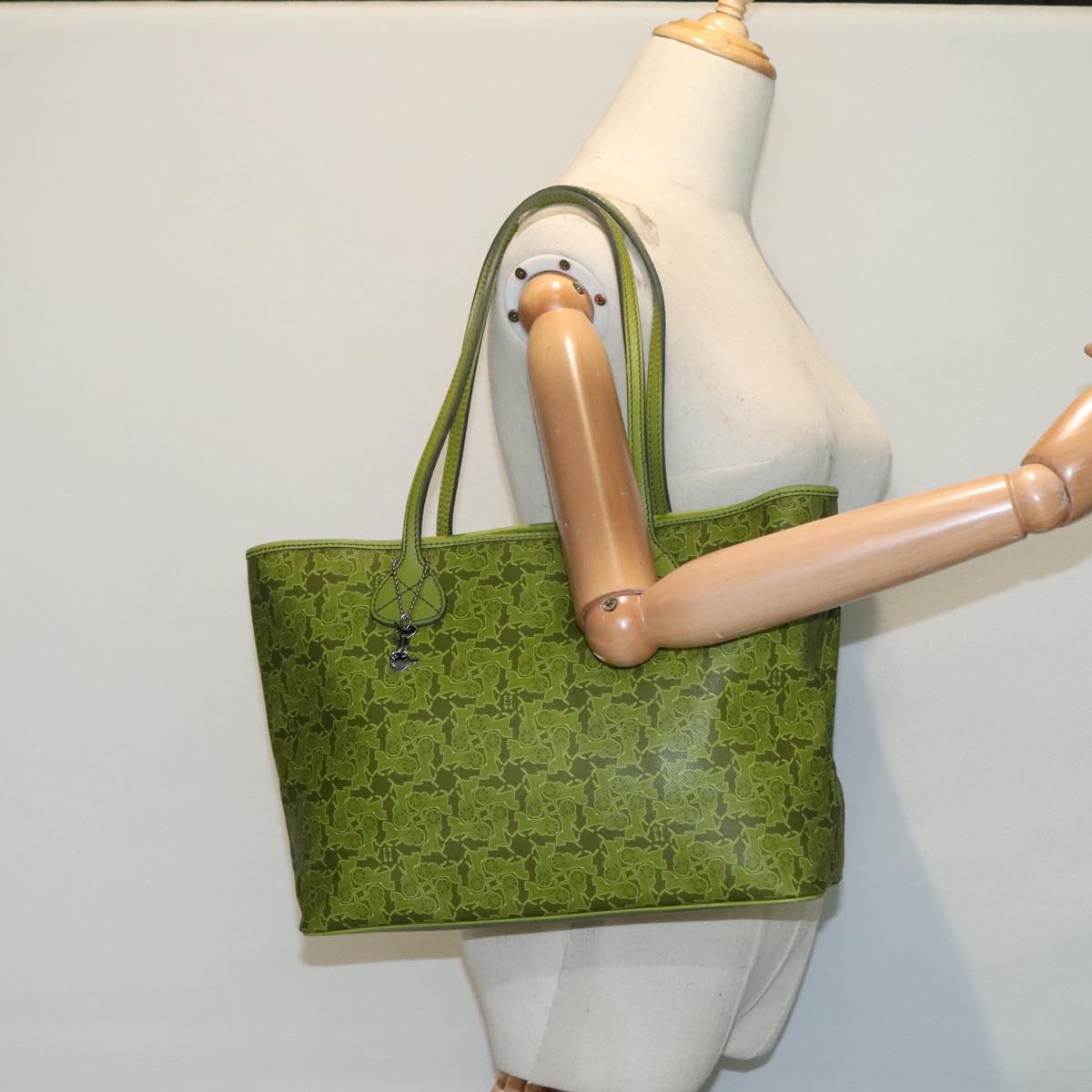 CELINE Sulky Tote Bag PVC Leather Green Silver Auth 91647