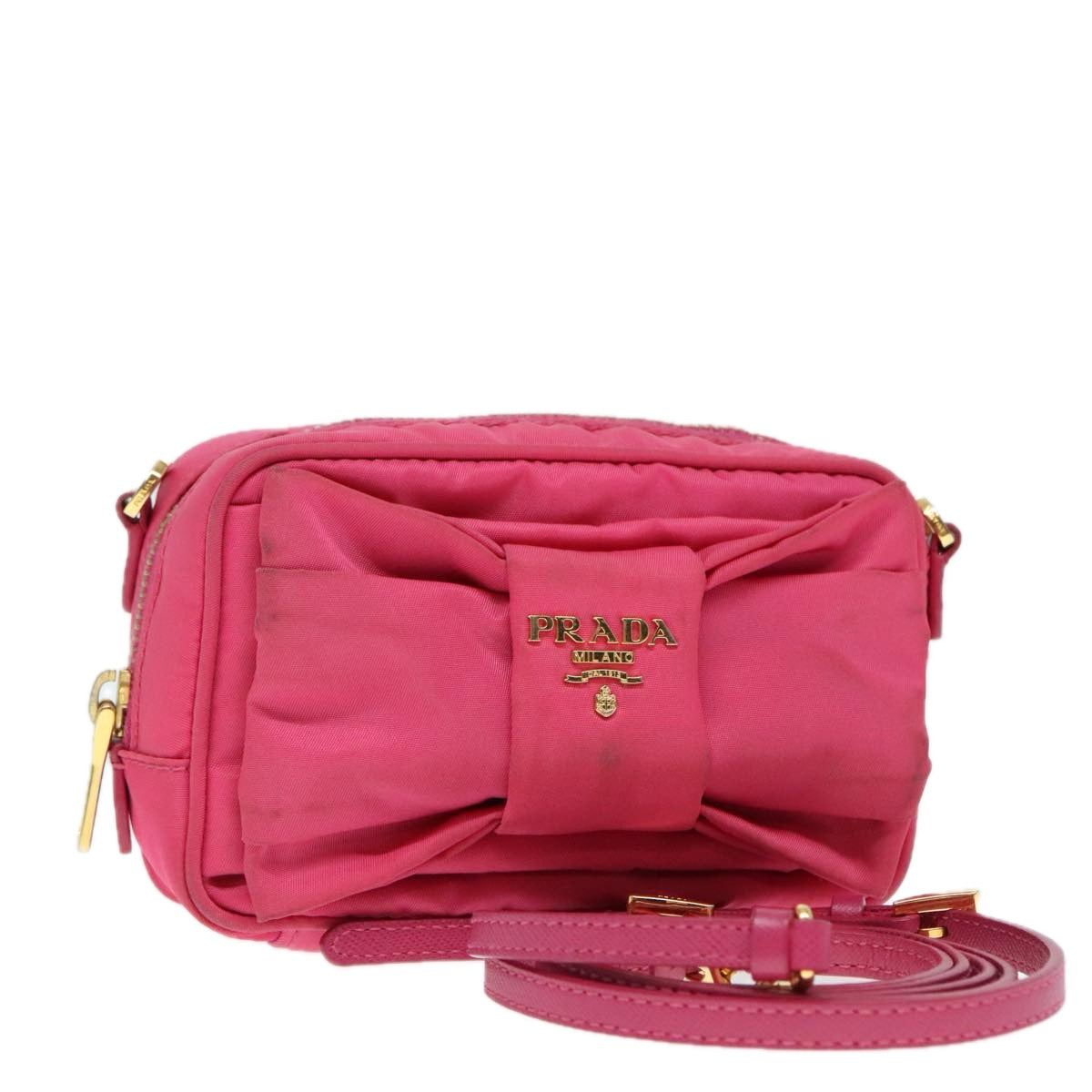 PRADA Shoulder Bag Nylon Pink Gold Auth 91657