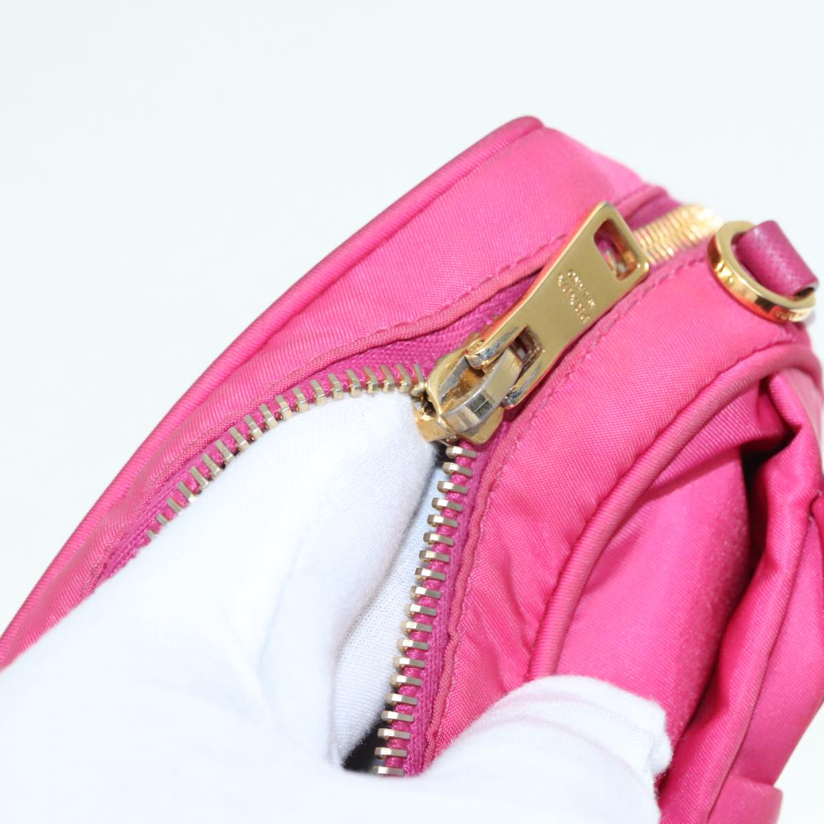 PRADA Shoulder Bag Nylon Pink Gold Auth 91657