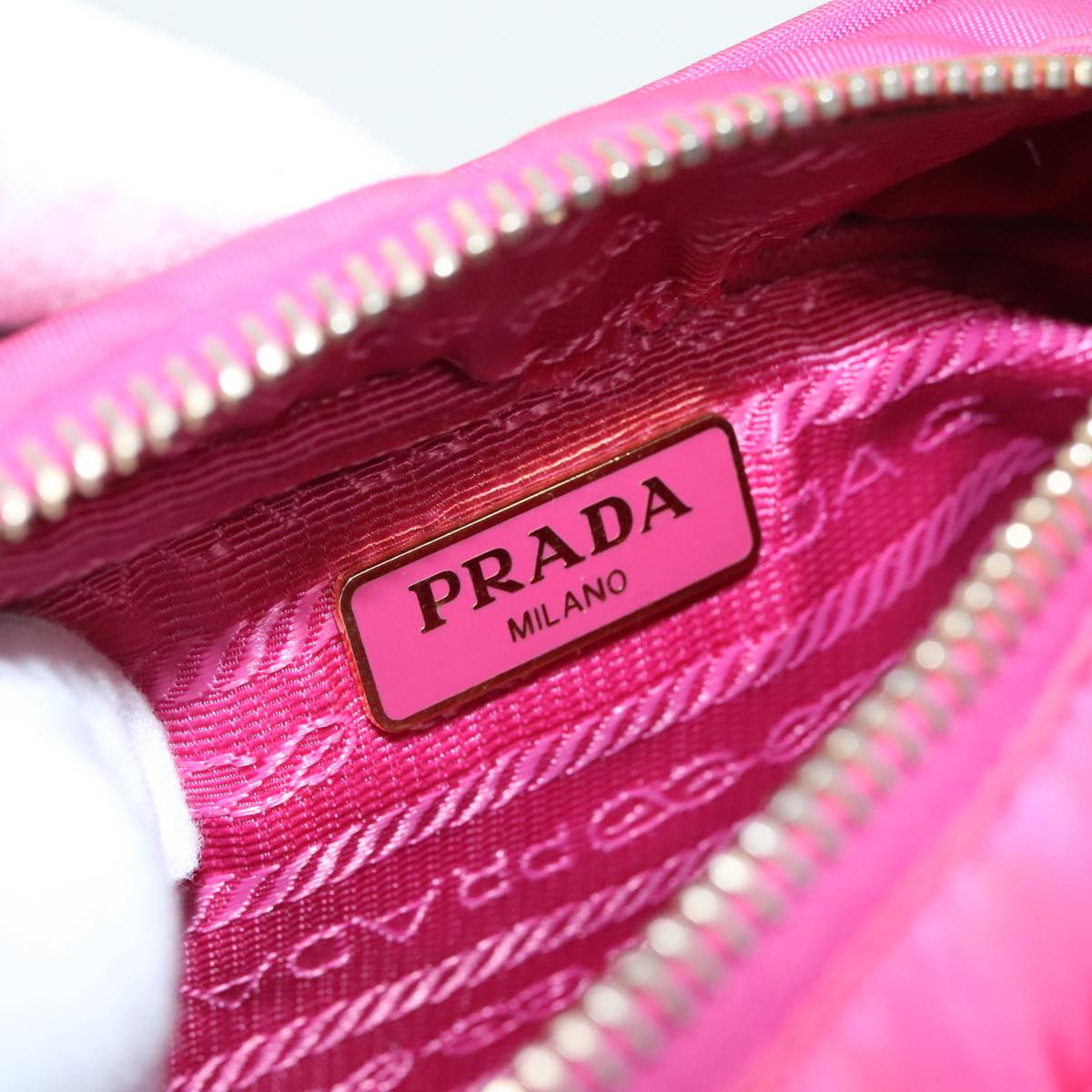 PRADA Shoulder Bag Nylon Pink Gold Auth 91657