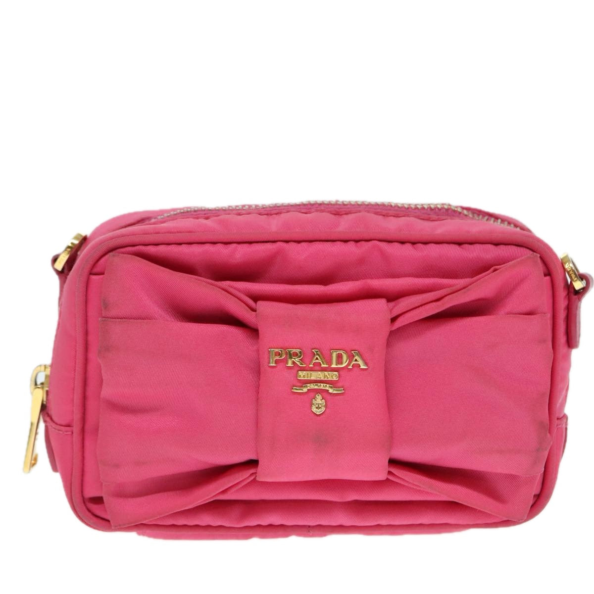 PRADA Shoulder Bag Nylon Pink Gold Auth 91657