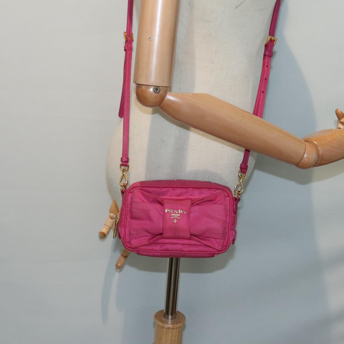 PRADA Shoulder Bag Nylon Pink Gold Auth 91657