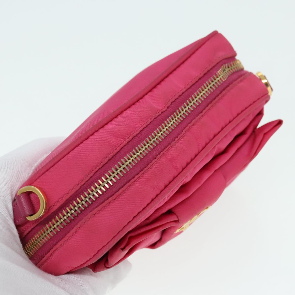 PRADA Shoulder Bag Nylon Pink Gold Auth 91657