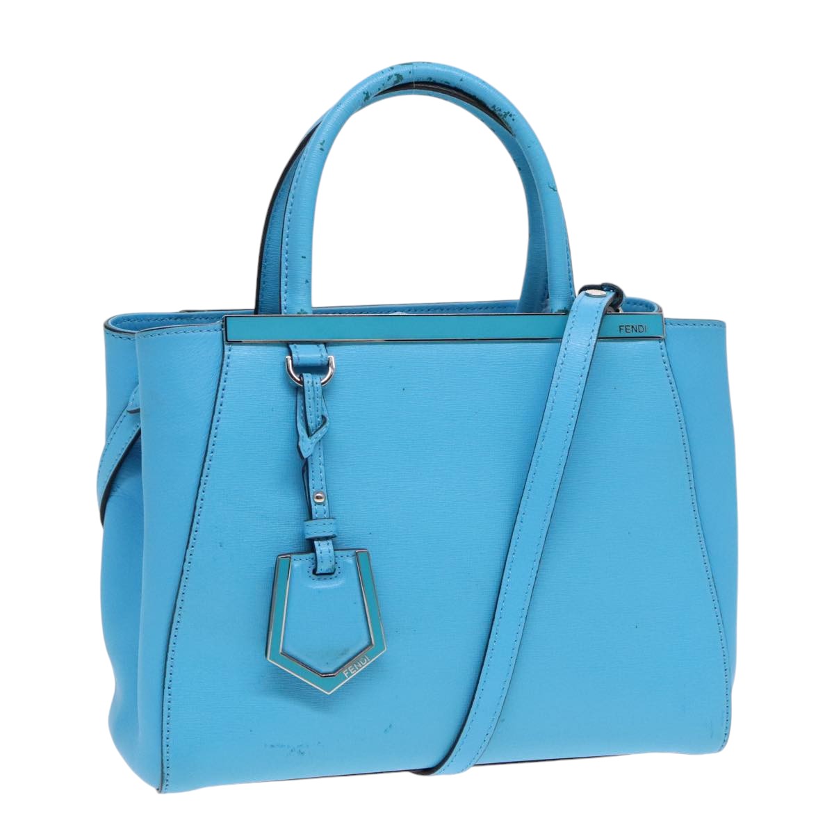 FENDI To joule Hand Bag Leather 2way Blue Silver Auth 91658