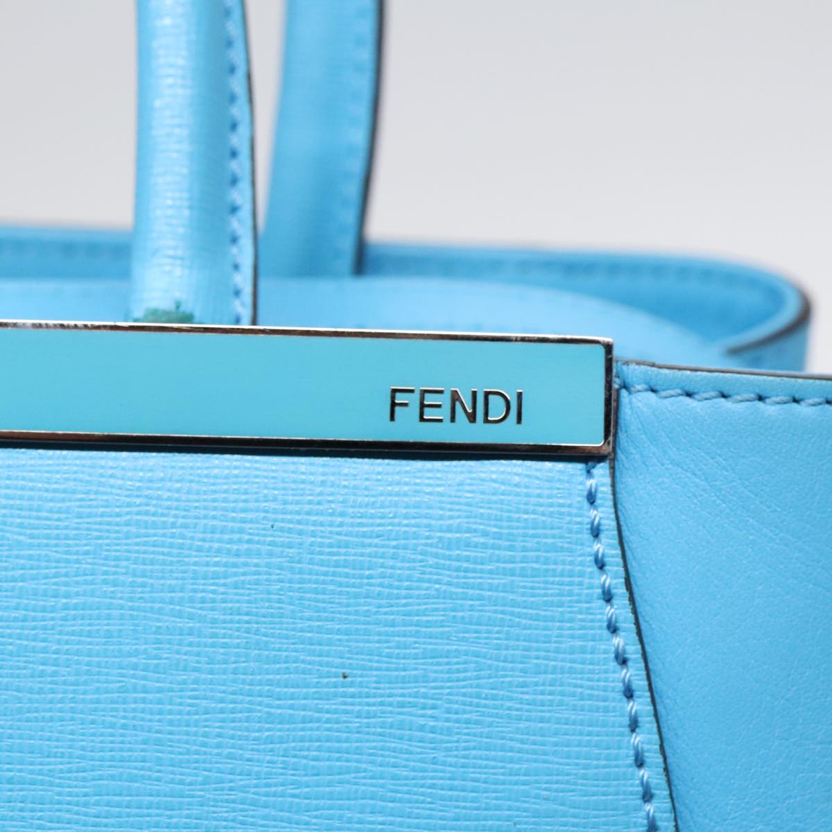 FENDI To joule Hand Bag Leather 2way Blue Silver Auth 91658