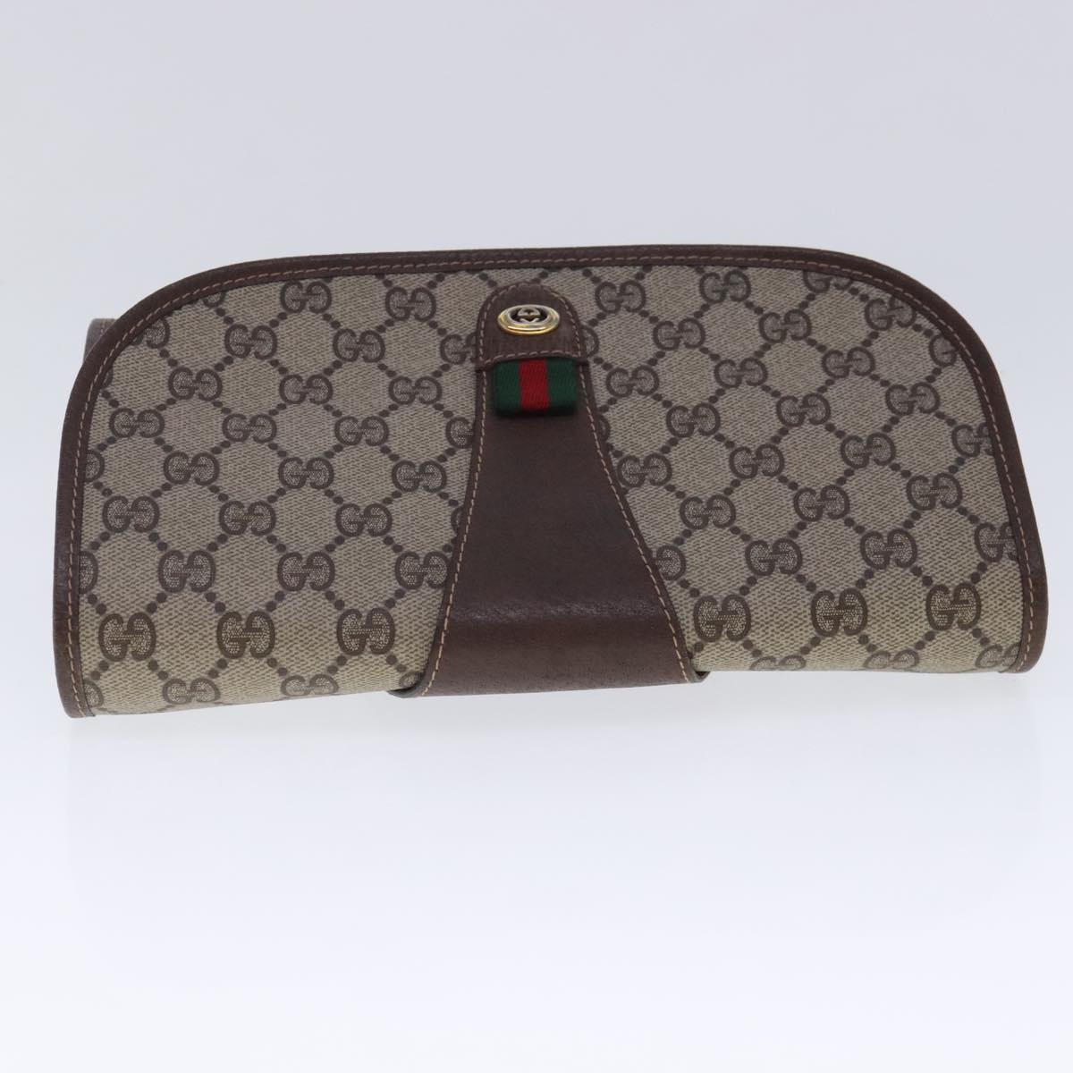 GUCCI GG Supreme Web Sherry Line Clutch Bag PVC Beige Red 156 01 030 Auth 91721