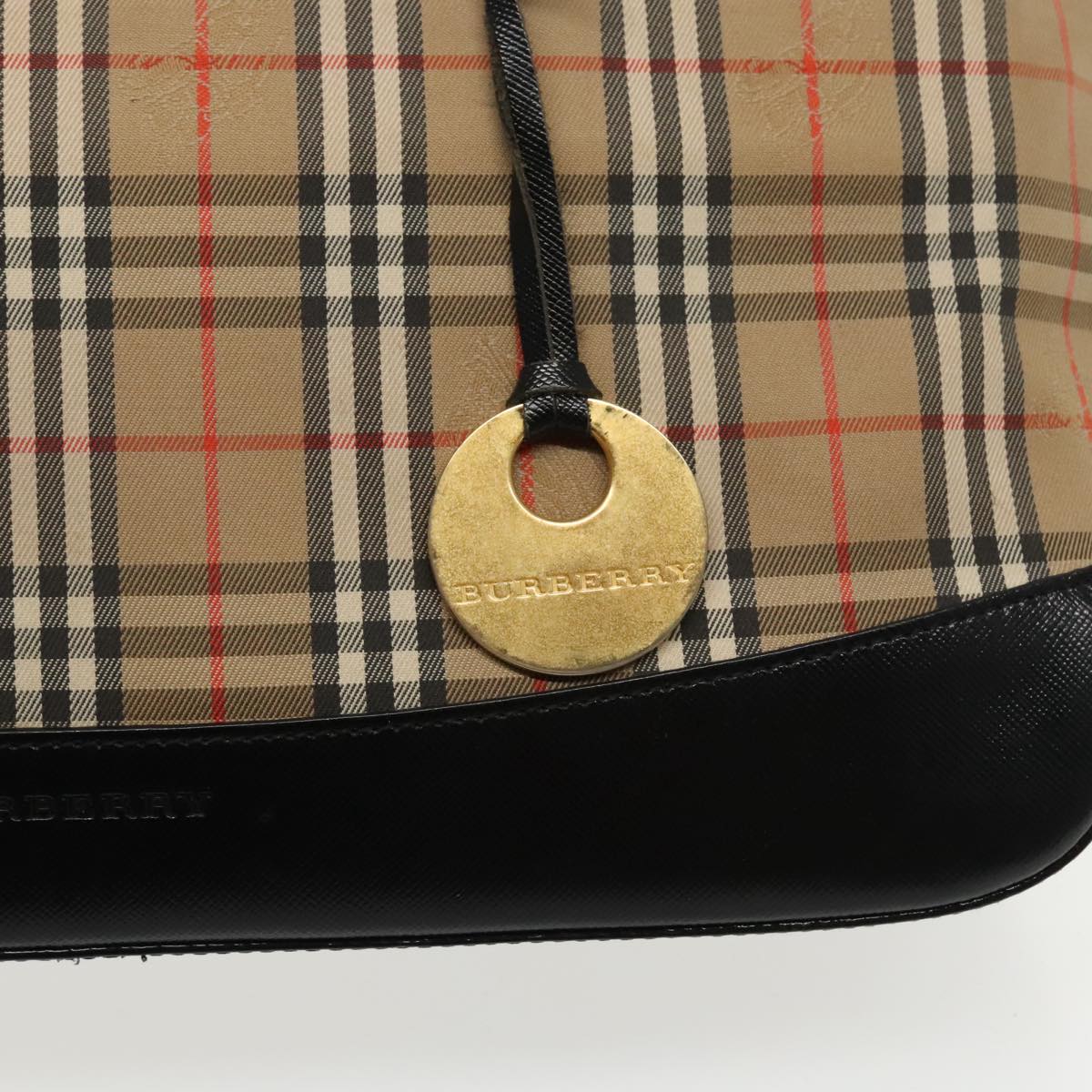 BURBERRY Nova Check Hand Bag Canvas Leather Beige Gold Auth 91723