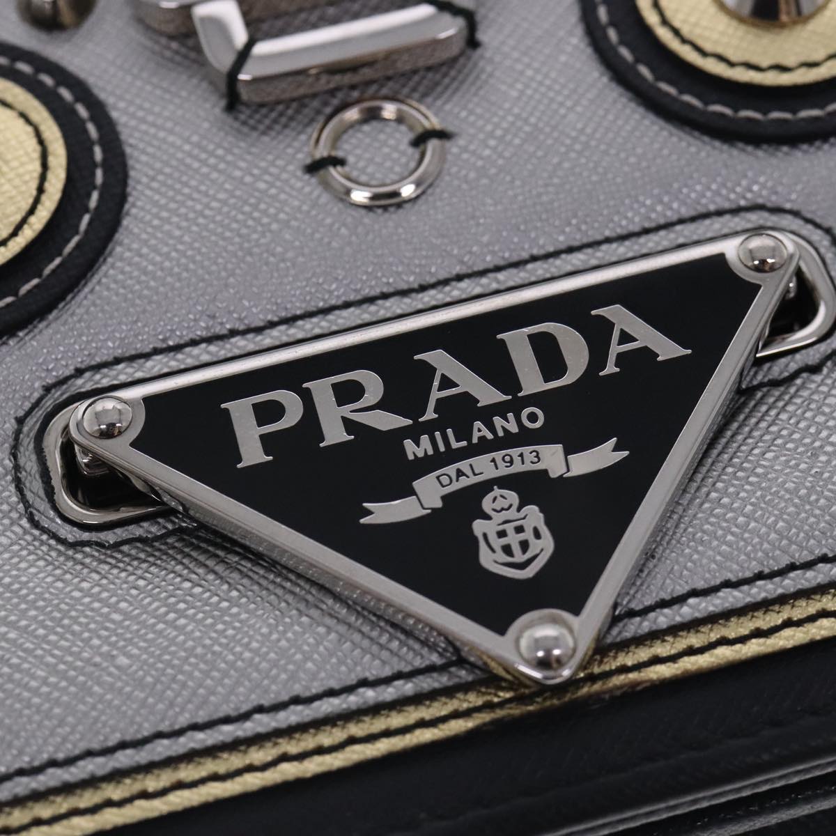 PRADA Chain Shoulder Bag Safiano leather Black Silver Auth 91725