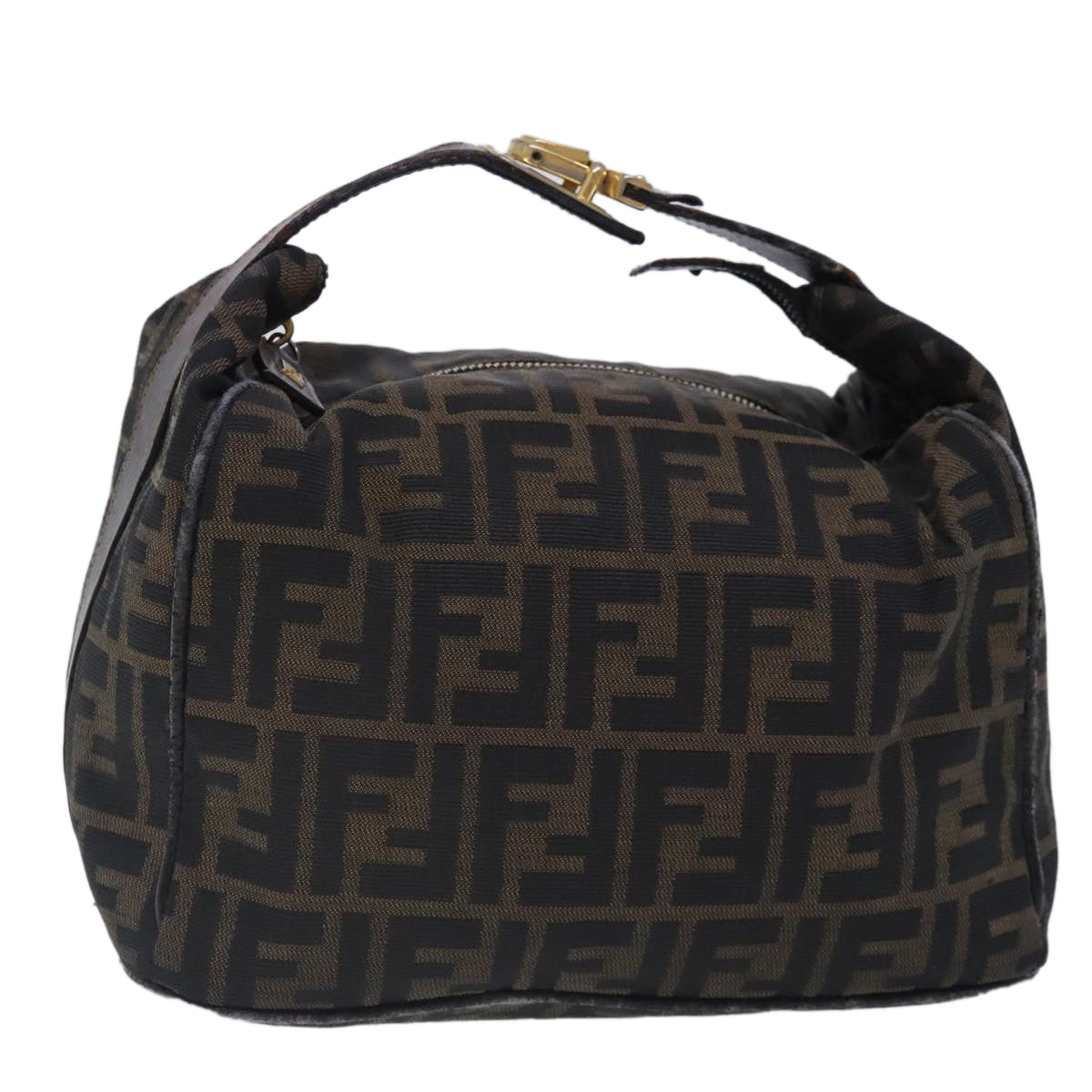 FENDI Zucca Canvas Vanity Hand Bag Brown Black Auth 91735