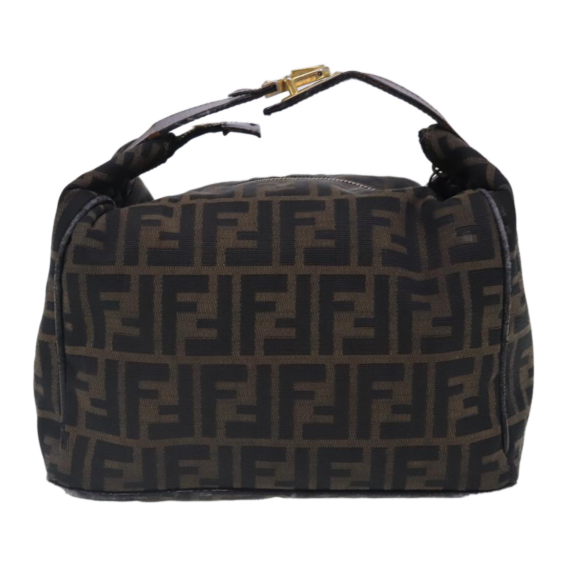 FENDI Zucca Canvas Vanity Hand Bag Brown Black Auth 91735 - 0