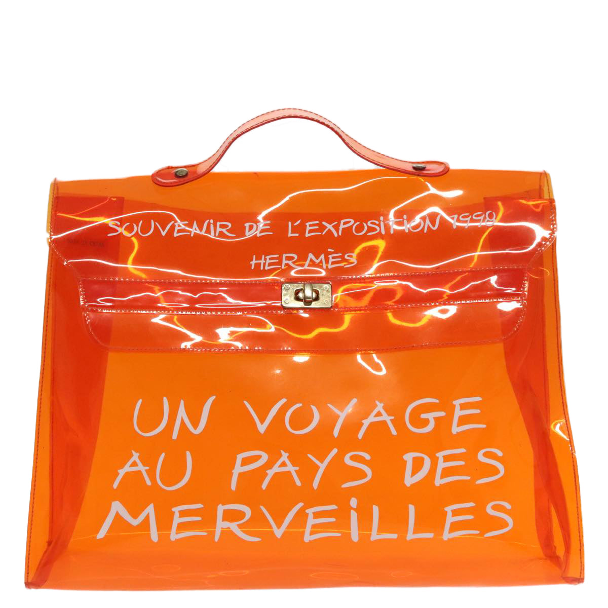 HERMES Vinyl Kelly Hand Bag Vinyl Orange Auth 91743 - 0