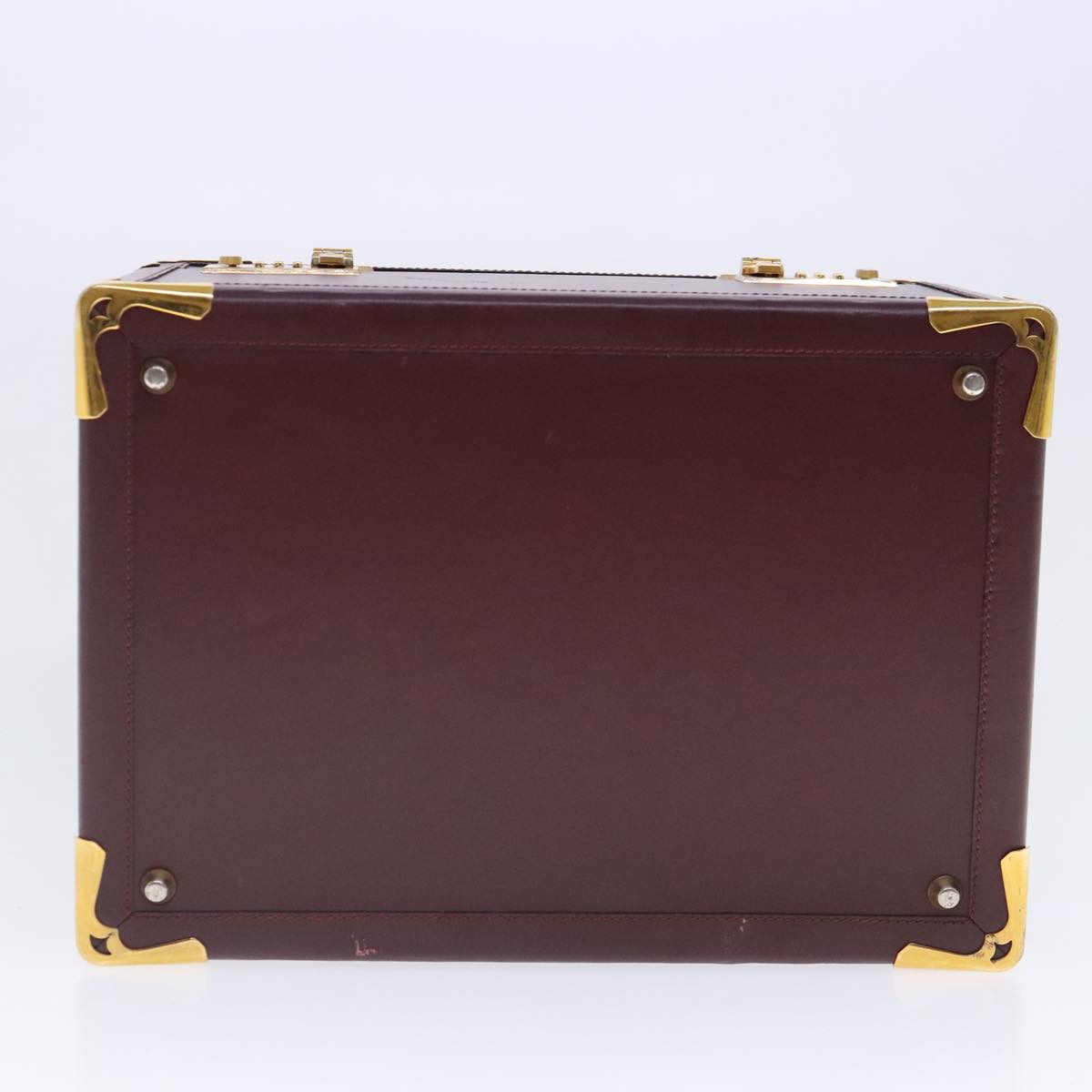 CARTIER Makeup Box Cosmetic Pouch Leather Bordeaux Gold Auth 91744