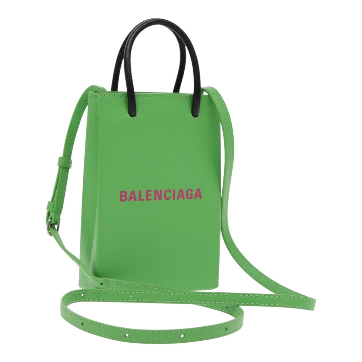 BALENCIAGA Phone Case Shoulder Bag Leather Green Silver 593826 Auth 91748A