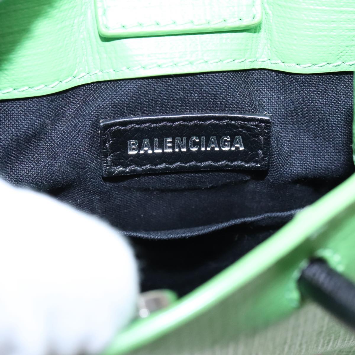 BALENCIAGA Phone Case Shoulder Bag Leather Green Silver 593826 Auth 91748A