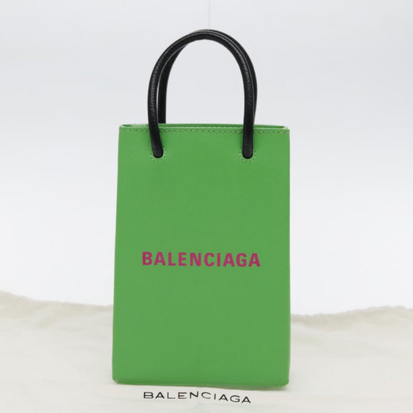 BALENCIAGA Phone Case Shoulder Bag Leather Green Silver 593826 Auth 91748AV