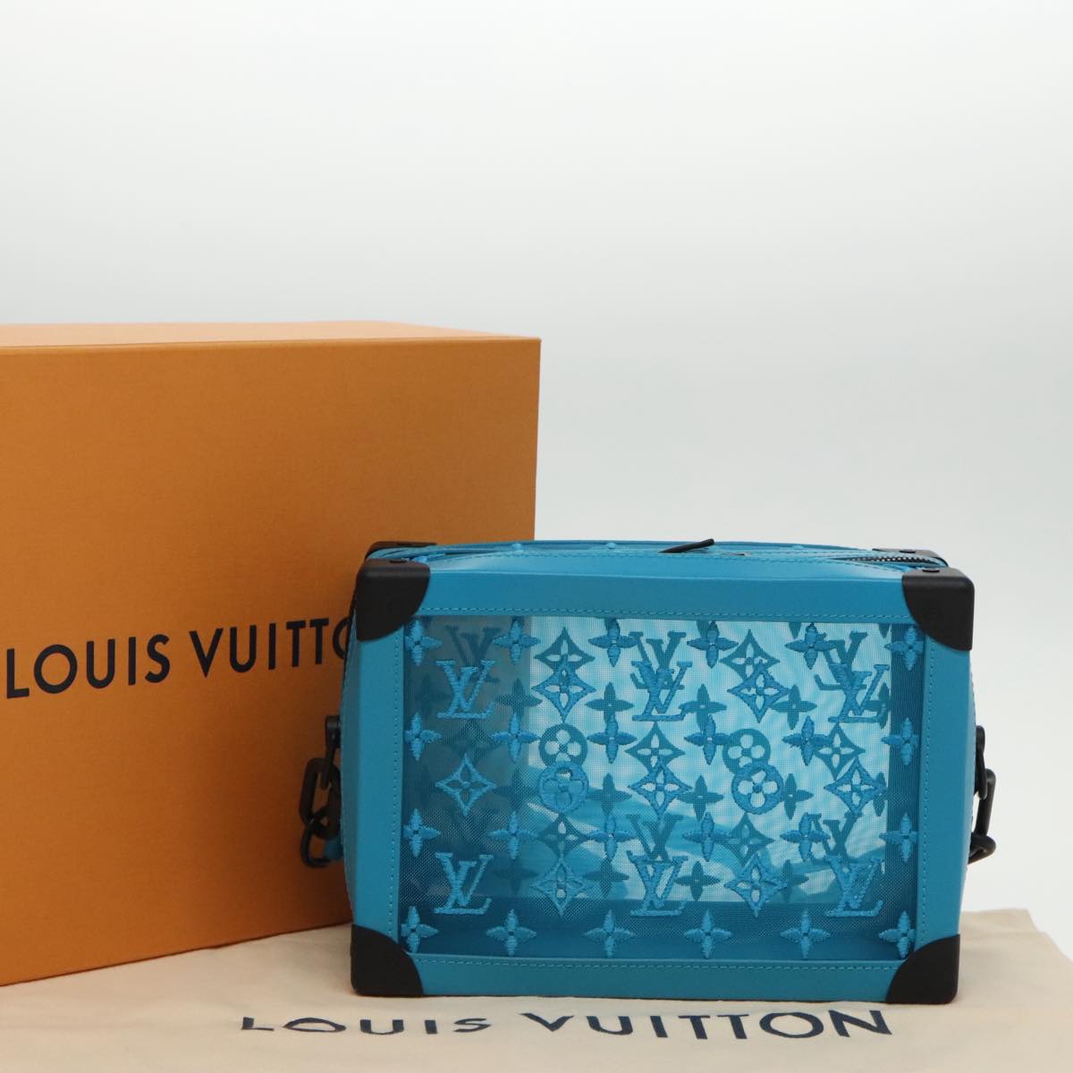 LOUIS VUITTON Monogram Mesh Soft Trunk Bag Light Blue M45074 LV Auth 91749S