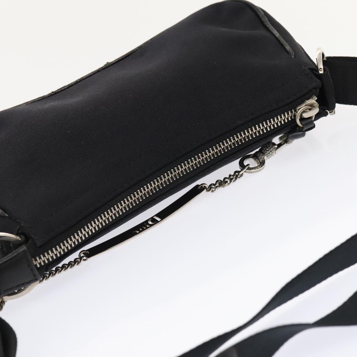 Christian Dior Shoulder Bag Nylon Black Silver Auth 91758