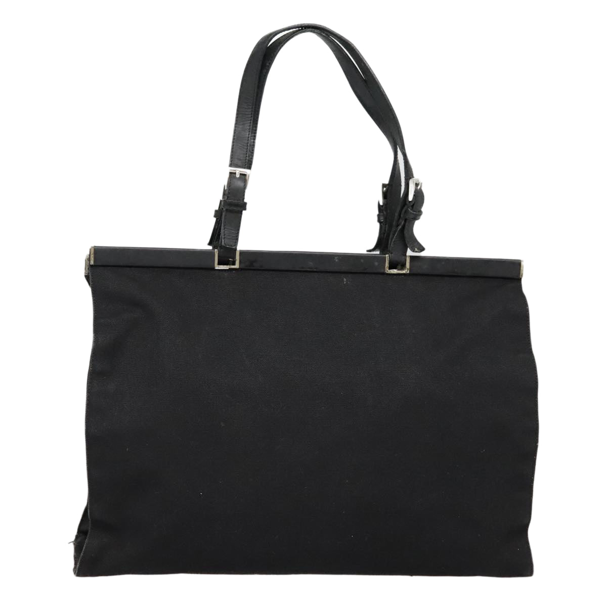 PRADA Tote Bag Canvas Black Silver Auth 91760