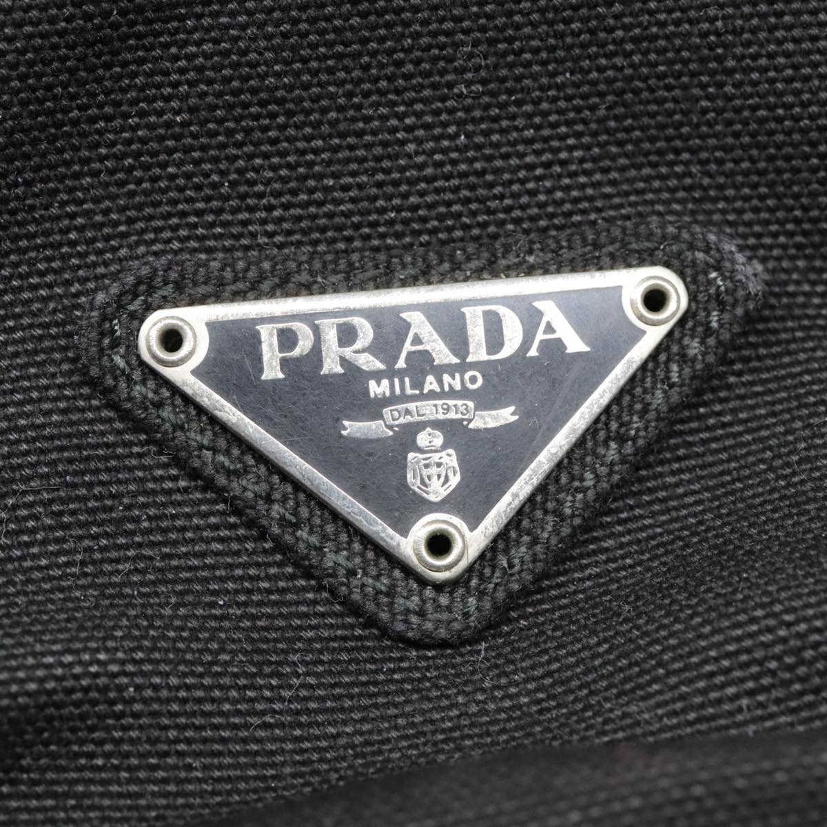 PRADA Tote Bag Canvas Black Silver Auth 91760