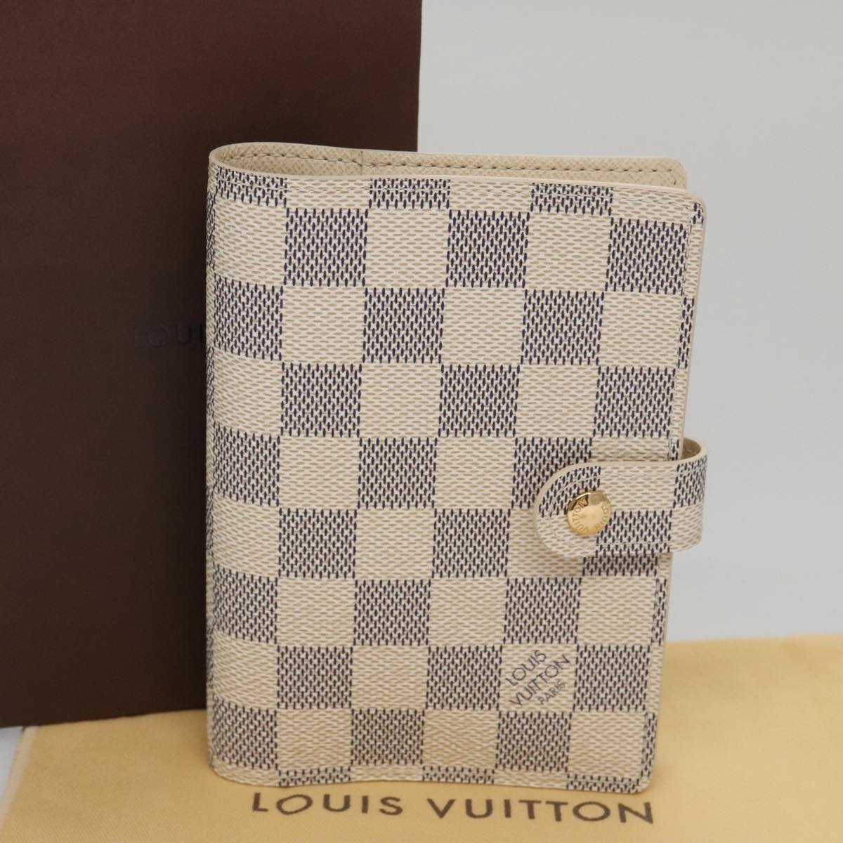 LOUIS VUITTON Damier Azur Agenda PM Day Planner Cover R20706 LV Auth 91779