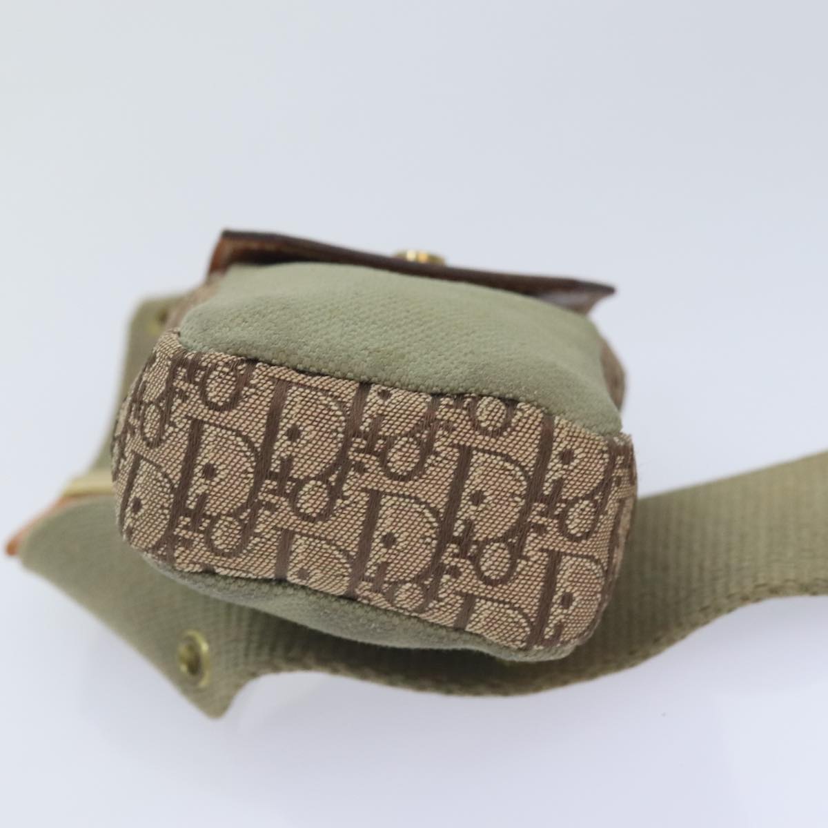 Christian Dior Trotter Canvas Waist Pouch Canvas Khaki Brown gold Auth 91783