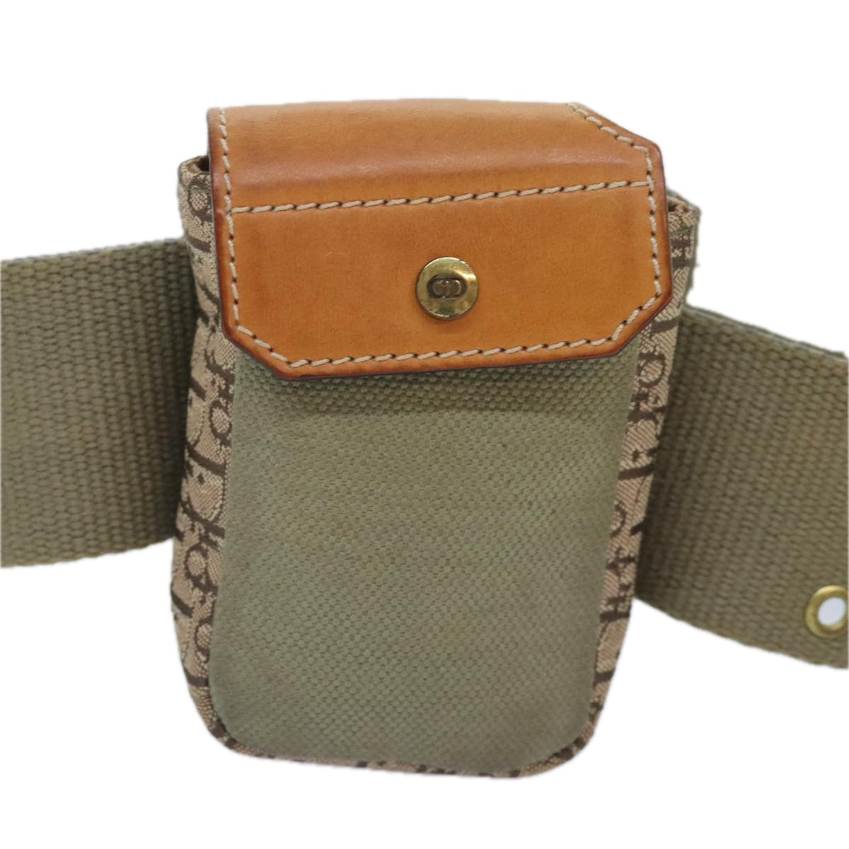 Christian Dior Trotter Canvas Waist Pouch Canvas Khaki Brown gold Auth 91783