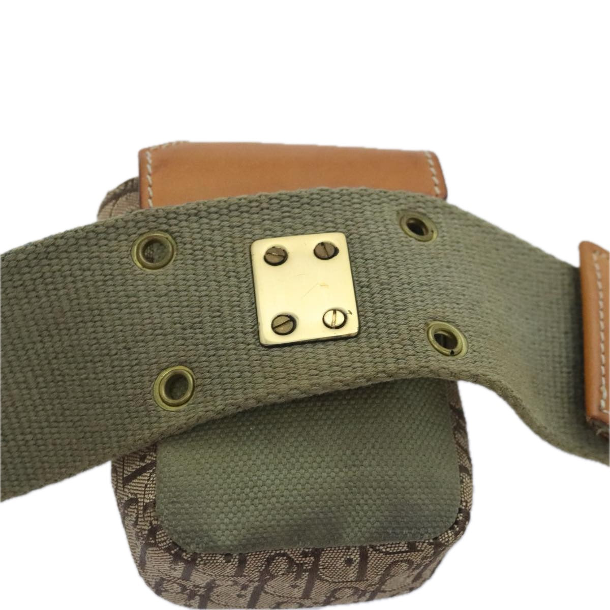 Christian Dior Trotter Canvas Waist Pouch Canvas Khaki Brown gold Auth 91783 - 0