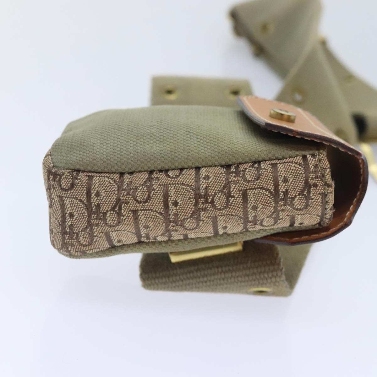 Christian Dior Trotter Canvas Waist Pouch Canvas Khaki Brown gold Auth 91783