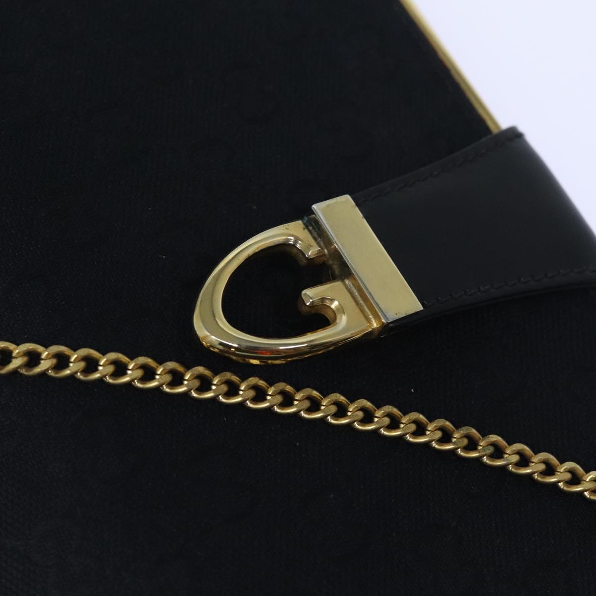 GUCCI GG Canvas Chain Shoulder Bag Black Gold Auth 91789