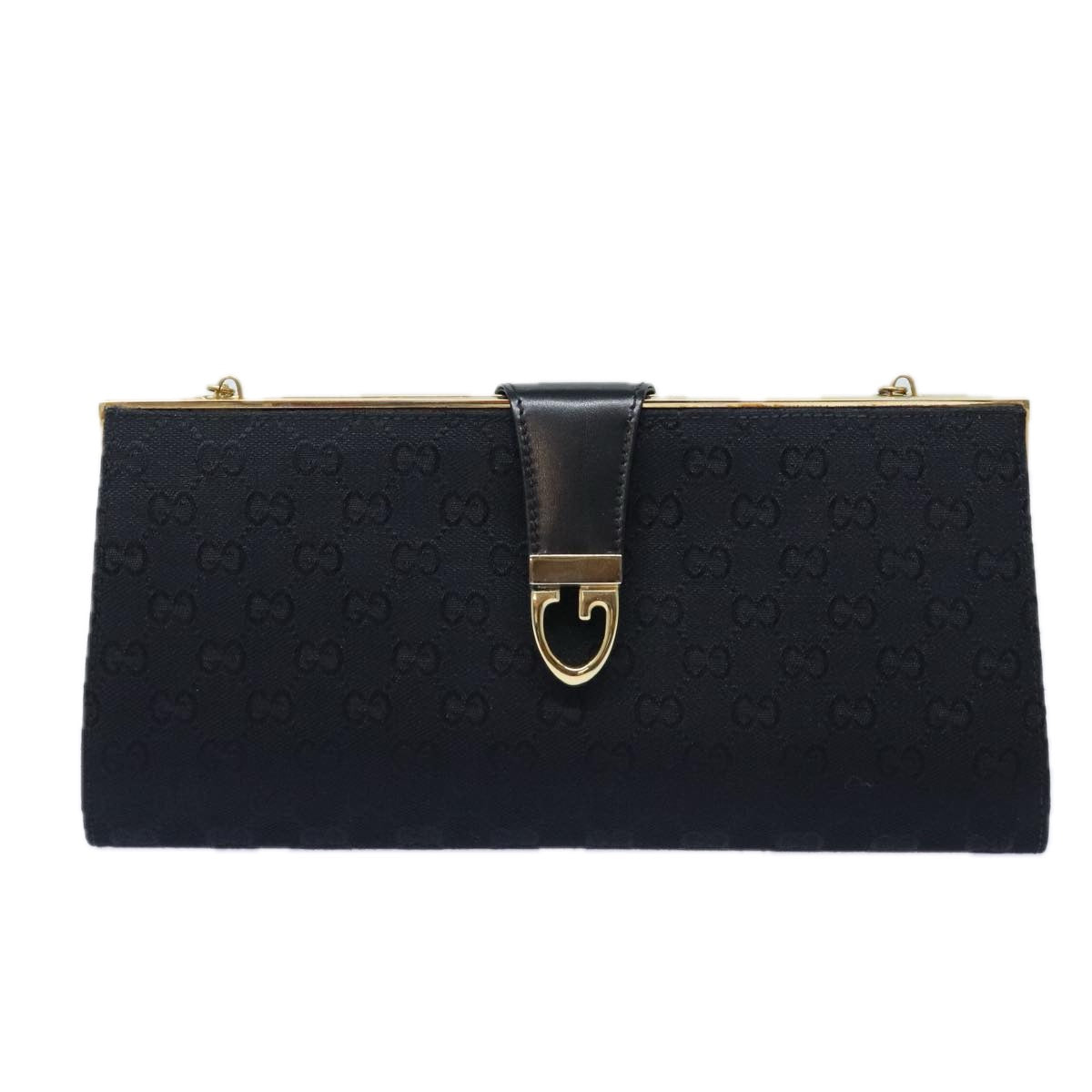 GUCCI GG Canvas Chain Shoulder Bag Black Gold Auth 91789