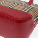 BURBERRY Nova Check Hand Bag Canvas Leather Beige Red gold Auth 91808-14