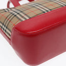 BURBERRY Nova Check Hand Bag Canvas Leather Beige Red gold Auth 91808-16