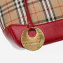 BURBERRY Nova Check Hand Bag Canvas Leather Beige Red gold Auth 91808-10