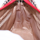 BURBERRY Nova Check Hand Bag Canvas Leather Beige Red gold Auth 91808-18