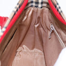 BURBERRY Nova Check Hand Bag Canvas Leather Beige Red gold Auth 91808-19