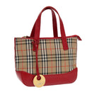 BURBERRY Nova Check Hand Bag Canvas Leather Beige Red gold Auth 91808-1