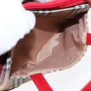 BURBERRY Nova Check Hand Bag Canvas Leather Beige Red gold Auth 91808-22
