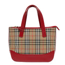 BURBERRY Nova Check Hand Bag Canvas Leather Beige Red gold Auth 91808-13