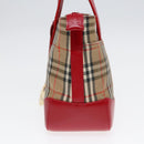 BURBERRY Nova Check Hand Bag Canvas Leather Beige Red gold Auth 91808-4
