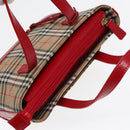 BURBERRY Nova Check Hand Bag Canvas Leather Beige Red gold Auth 91808-6