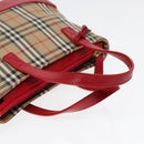 BURBERRY Nova Check Hand Bag Canvas Leather Beige Red gold Auth 91808-7