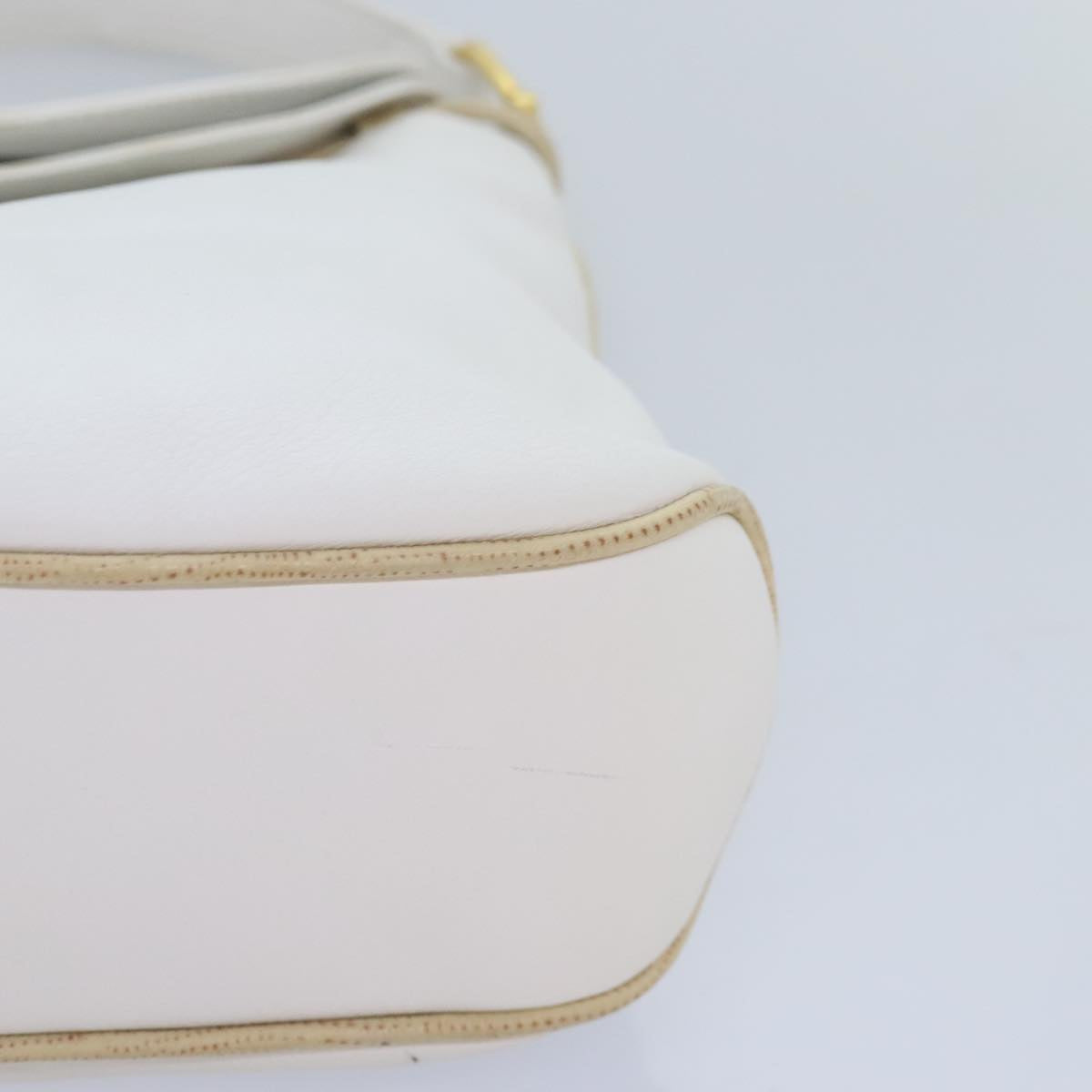 CELINE Shoulder Bag Leather White Beige gold Auth 91813